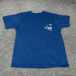 Uniqlo Shirt Mens Large Blue Cranes Pocket Graphic Tee Tagless Bird Nature Top